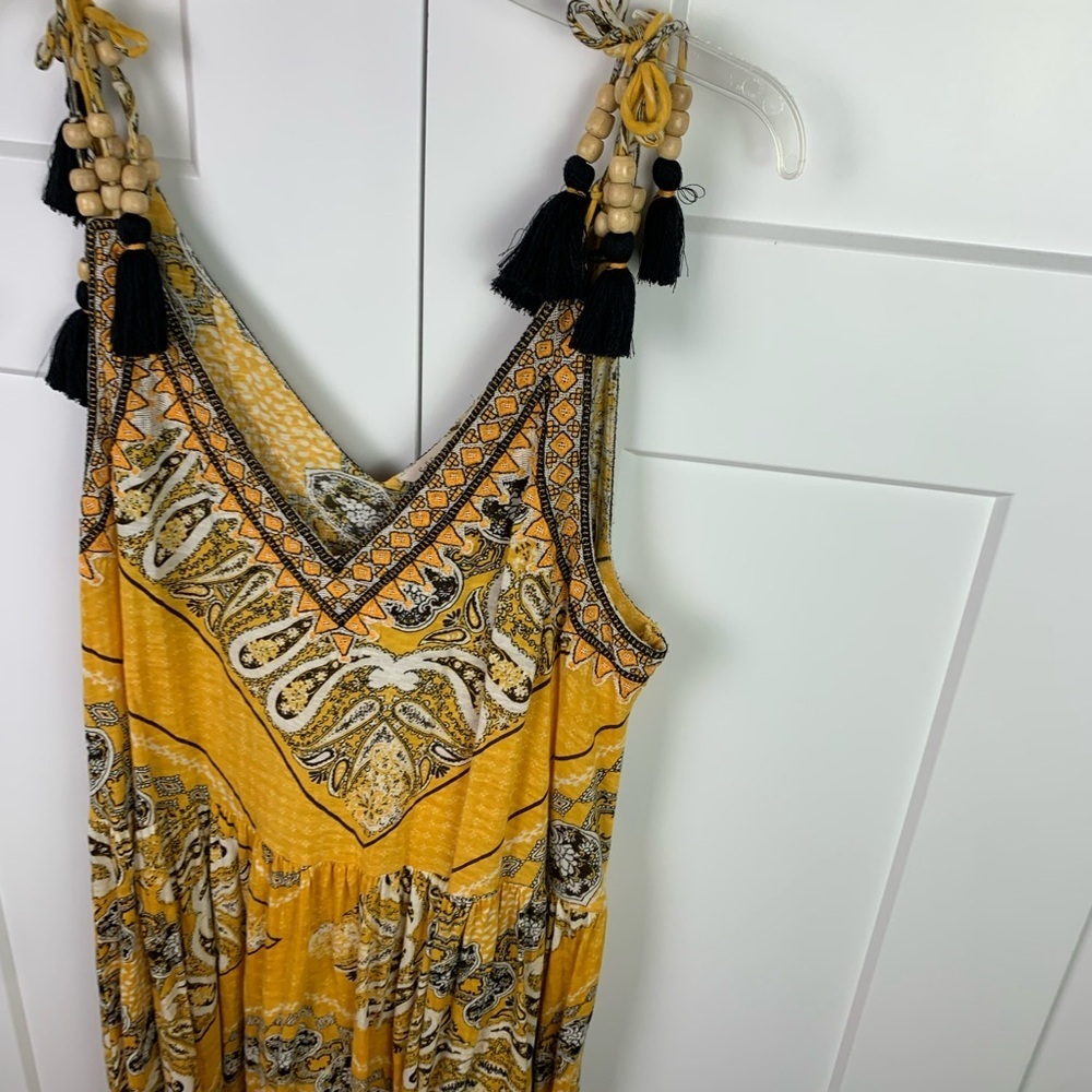 Soft Surroundings LARGE Indha Maxi Dress Yellow Embroidered Beads Boho - Picture 6 of 12
